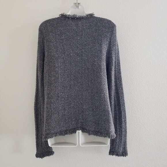 Talbots Vintage Jacket Large Gray Boucle Wool Alpaca Lagenlook Mature Fringe - Picture 7 of 9